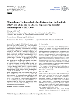 Climatology of the ionospheric slab thickness along the longitude of
