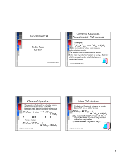 Stoichiometry II Chemical Equations / Stoichiometric Calculations