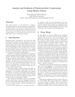 Analysis and Synthesis of Palestrina-Style Counterpoint