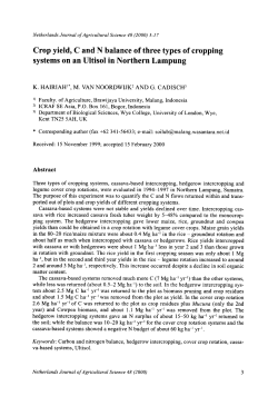 Crop yield, C and N balance of three types of