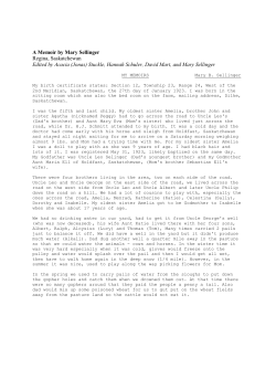 A Memoir by Mary Sellinger Regina, Saskatchewan Edited by