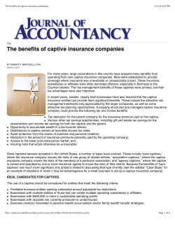 Journal of Accountancy The benefits of captive insurance companies