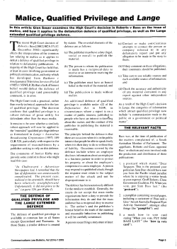 Malice, Qualified Privilege and Lange