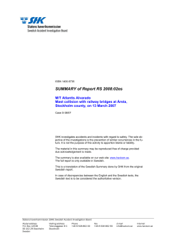 ATLANTIS ALVARADO, Mast collision with railway bridges at &Aring;rsta