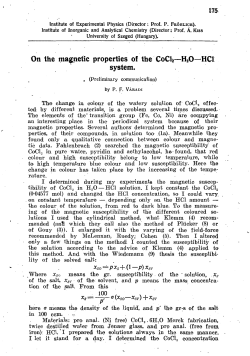 On the magnetic properties of the CoCl2&mdash;H20&mdash;HC1 system.