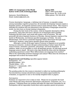 LING 112: Languages of the World Spring 2009 M,W,F 10:00