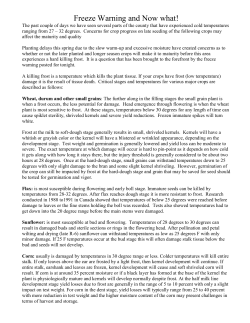 Freeze Warning and Now what!