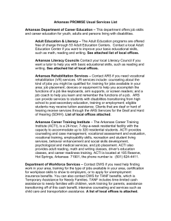 Arkansas PROMISE Usual Services List Arkansas Department of