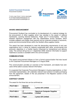 AWARD ANNOUNCEMENT Procurement Scotland has concluded