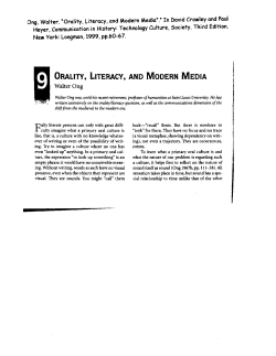 Orality, Literacy, and Modern Media.