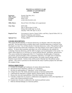 1 POLITICAL SCIENCE 111-601 AMERICAN GOVERNMENT Fall