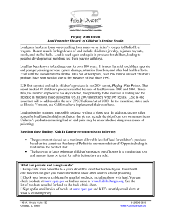 Playing With Poison Lead Poisoning Hazards Of