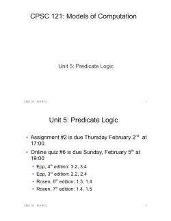 CPSC 121: Models of Computation Unit 5: Predicate Logic