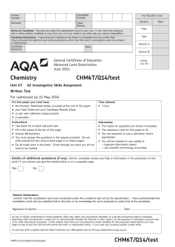 A-level Chemistry ISA Test Unit 06T - (Q14) ISA June 2014