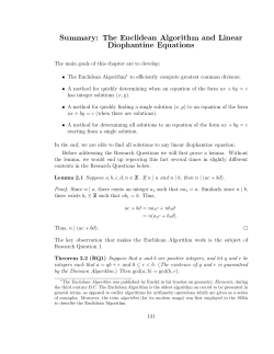 Summary: The Euclidean Algorithm and Linear Diophantine Equations