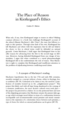 The Place of Reason in Kierkegaard`s Ethics