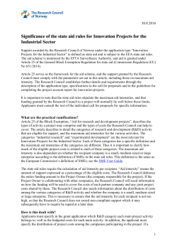 Significance of the state aid rules for Innovation Projects for the