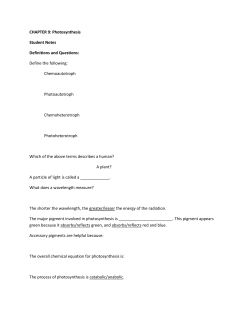 CHAPTER 9: Photosynthesis Student Notes