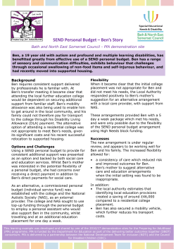 SEND Personal Budget &ndash; Ben`s Story
