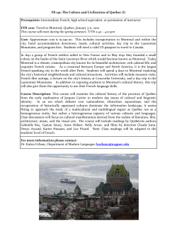 FR 291: The Culture and Civilization of Québec (I) Prerequisite