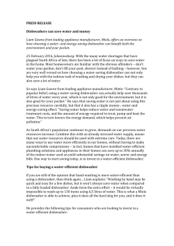 PRESS RELEASE Dishwashers can save water and money Liam