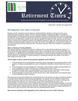 DOL Regulations, Part I: Who is a Fiduciary?