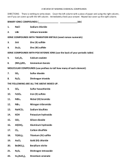 BINARY IONIC COMPOUNDS ( ) 1. NaCl Sodium chloride 2. LiBr