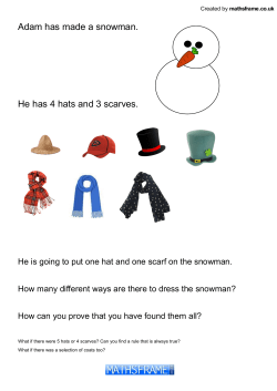 Adam has made a snowman. He has 4 hats and 3