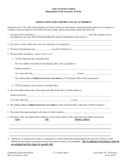 Corporation Certificate of Authority