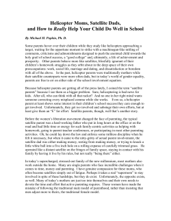 Helicopter Moms, Satellite Dads, and How to