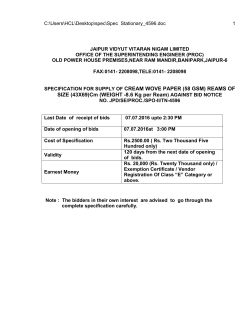 SPECIFICATION FOR SUPPLY OF CREAM WOVE PAPER (58 GSM