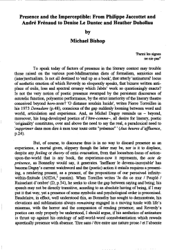 Presence and the Imperceptible: From Philippe Jaccottet and Andr&eacute;