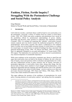 Struggling With the Postmodern Challenge and Social Policy Analysis