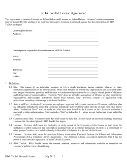RDA Toolkit License Agreement