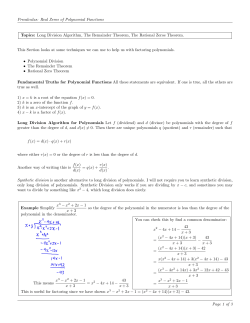 Precalculus: Real Zeros of Polynomial Functions Topics: Long
