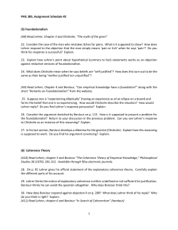 1 PHIL 385, Assignment Schedule #2 (5) Foundationalism (A8