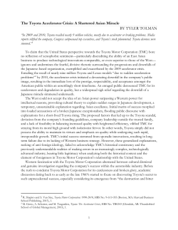 The Toyota Accelerator Crisis: A Shattered Asian Miracle BY TYLER