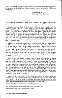 The City as Metaphor: The Short Stories of Cyprian Ekwensi