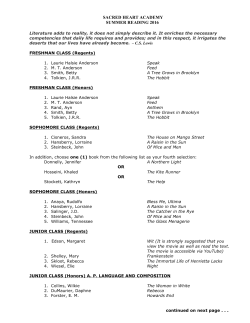 SACRED HEART ACADEMY SUMMER READING 2016