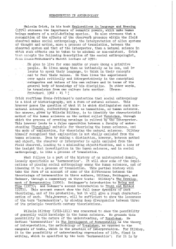 HERMENEUTICS IN ANTHROPOLOGY Malcolm Crick, in hisbook