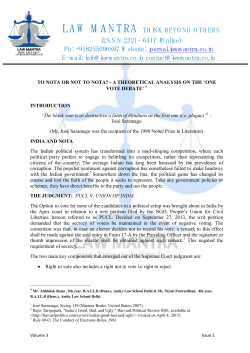 to nota or not to nota? &ndash; a theoretical analysis on the `one vote debate`
