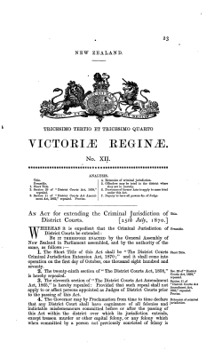 33 and 34 Victoriae 1870 No 12 District Courts Criminal