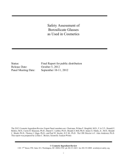 Safety Assessment of Borosilicate Glasses as Used in Cosmetics