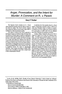 Anger, Provocation, and the Intent for Murder: A