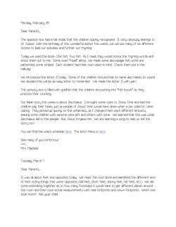 Monday, February 29 Dear Parents, The question box had a hat