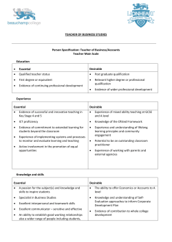 TEACHER OF BUSINESS STUDIES Person Specification: Teacher