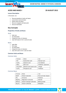 ACIDS AND BASES I 20 AUGUST 2013 Key Concepts