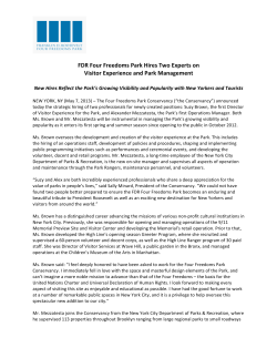 FDR Four Freedoms Park Hires Two Experts on Visitor Experience