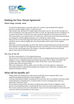 Ratifying the Paris Climate Agreement What will the benefits be?