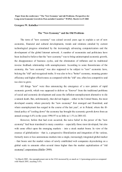 Grzegorz W. Kolodko The "New Economy" and the Old Problems